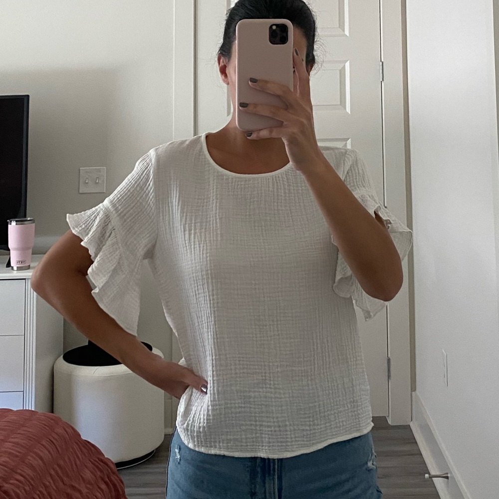 White Ruffle Sleeve Top - Picture 2 of 6